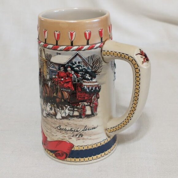 BEER STEIN 1986 BUDWEISER - Mug B Series Clydesdale Town Holiday Ceramar… - Picture 3 of 4